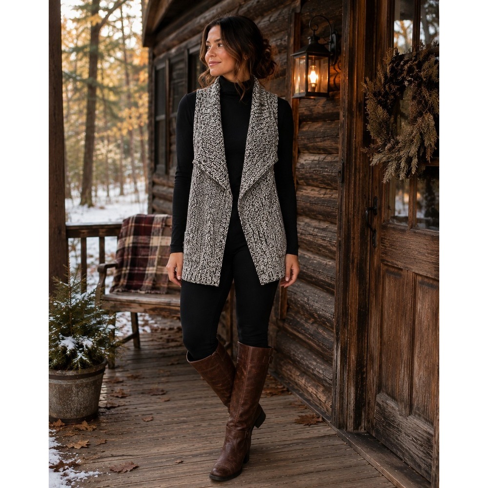 LOFT Outlet Womens Large Marled Knit Open Front Sweater Vest Shawl Collar L